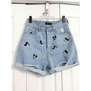 Mickey Embroidered Jean Shorts